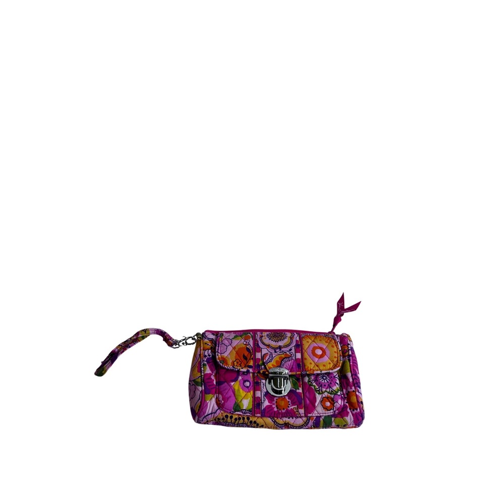 Vera Bradley Wristlet Wallet OS Pink Floral Quilted Turn Lock Clutch Women